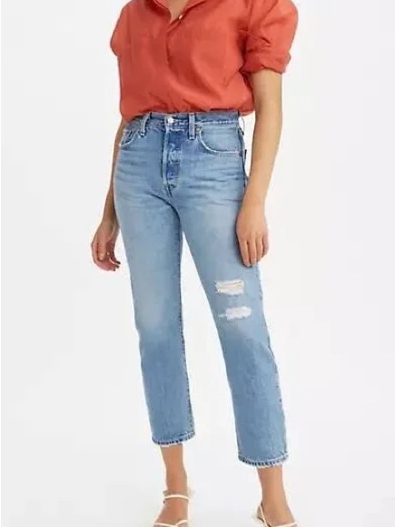 Levis 501’s Premium Cropped High Rise Straight Leg Button Fly Luxor Denim Jeans